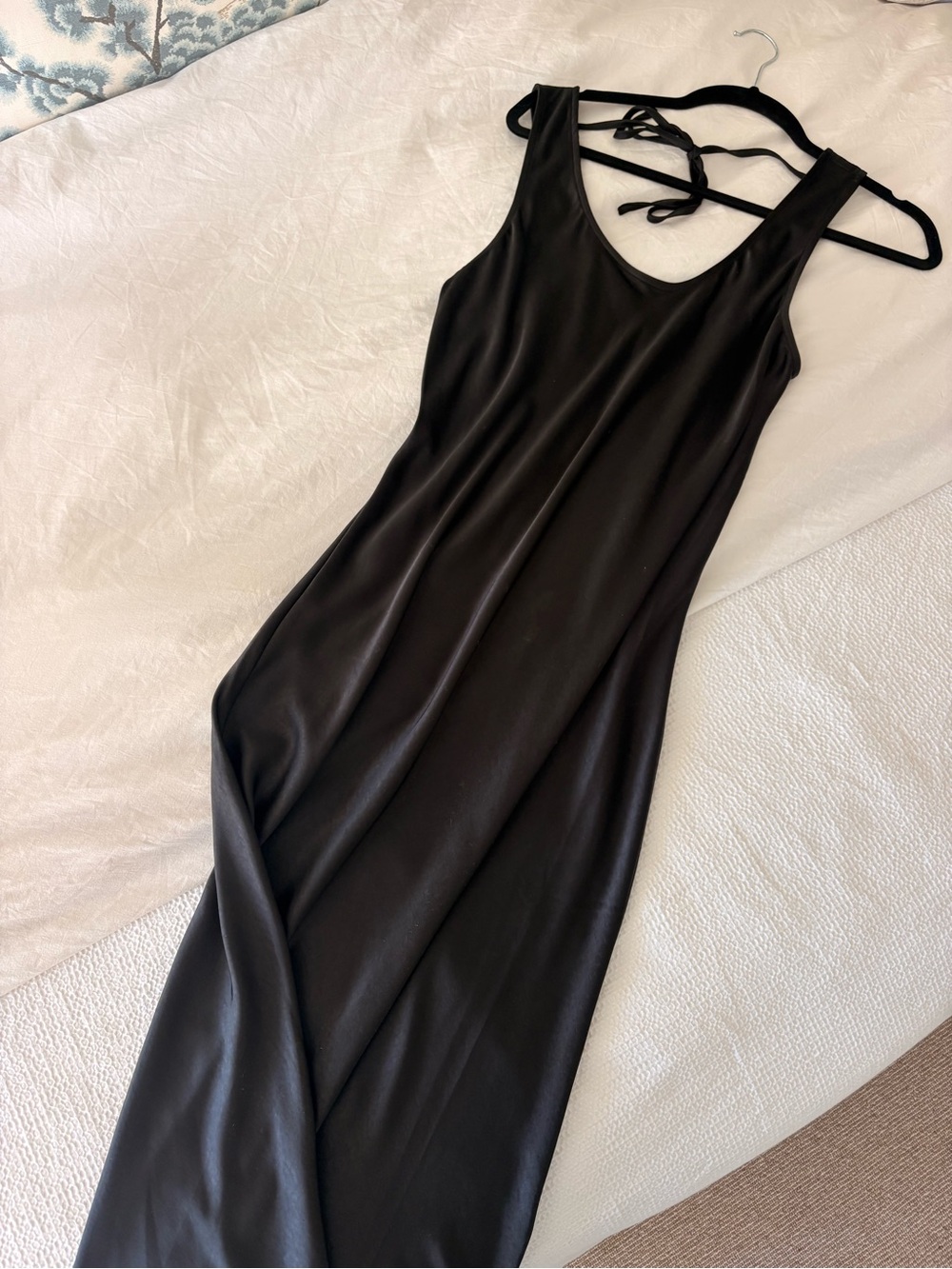 Gap classic Black satin Maxi Tank Dress with Back Tie